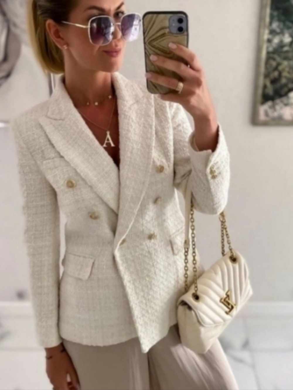 Zara Tweed Textured Double Breasted Blazer Jacket Size XL - Picture 6 of 14